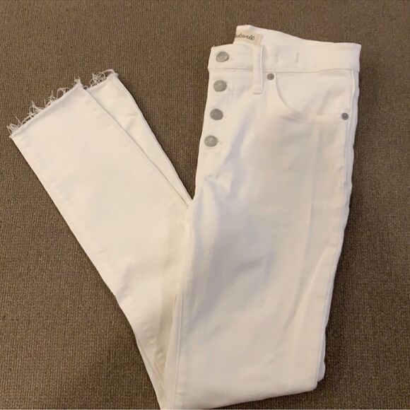 Madewell 9" Mid-Rise Button Fly Skinny Jeans in Pure White 29 - Picture 2 of 7
